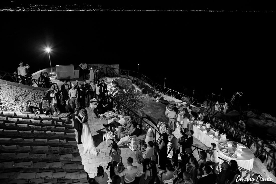 The first dance in the open air at night at Torre la Cerniola at this Italian Destination Wedding