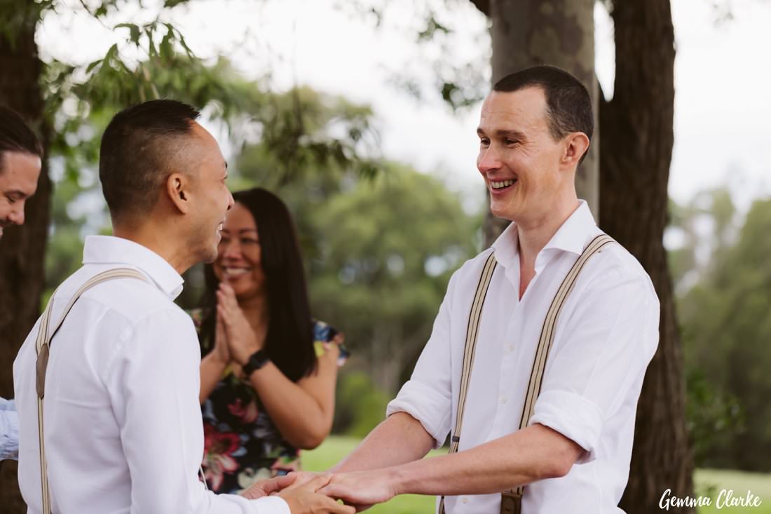 These two grooms exchanging vows at their intimate Sydney Park Wedding